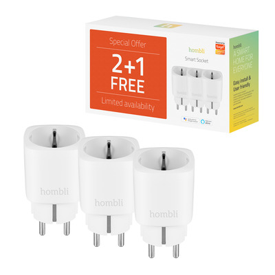 Hombli smarte Steckdose EU, weiß, 2+1 Promo Pack