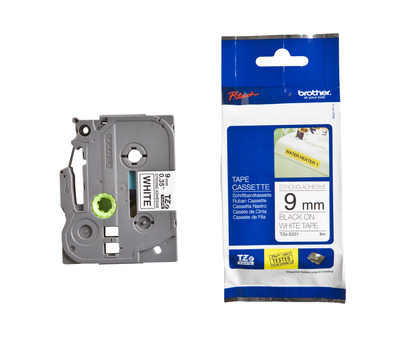 Schriftband TZe-S221 (extra st.) Schwarz auf Weiß 9mm x 8m