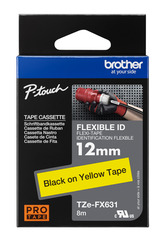 Schriftband TZe-FX631 (lam., flex.) Schwarz auf Gelb 12mm x 8m