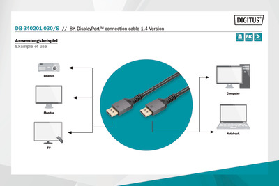 DIGITUS 8K DisplayPort Anschlusskabel 1.4 Version 3m