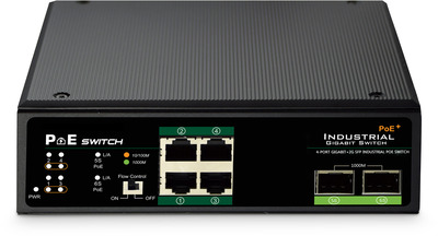 DIGITUS Industrieller 4-Port Gigabit PoE+ Switch mit 2x Uplink