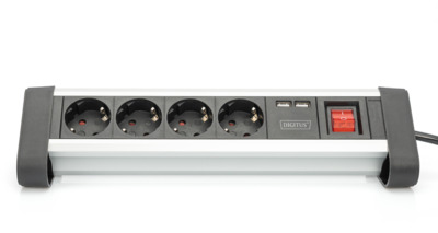 DIGITUS 4-fach Office-Steckdosenleiste mit 2x USB-Anschlüssen