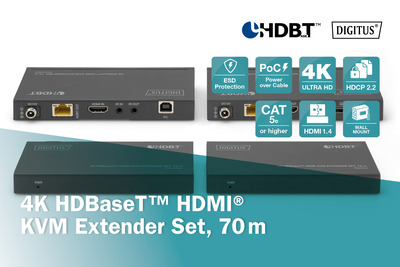 Digitus 4K HDBaseT™ HDMI KVM Extender Set, 70 m