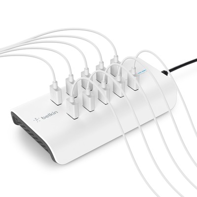 Belkin 10-Port USB-Ladestation,120W, 2,4A pro Port, Weiß