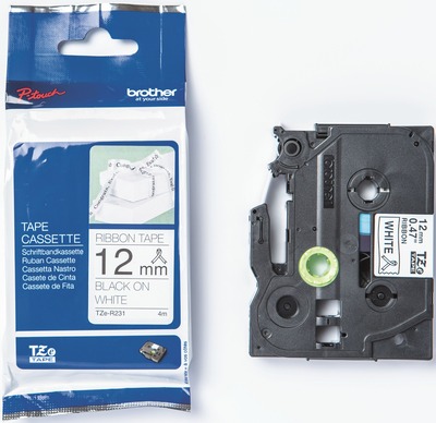 Brother Textilband TZe-R231 weiß / schwarz 12mm x 4m