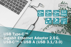 Digitus USB-C™ Gigabit Ethernet Adapter 2.5G, USB-C™ + USB A
