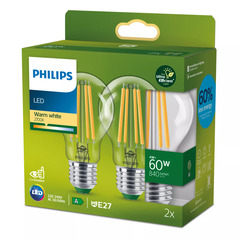 Philips LED classic Lampe 60W A60 E27 2700K Klar 2er P.