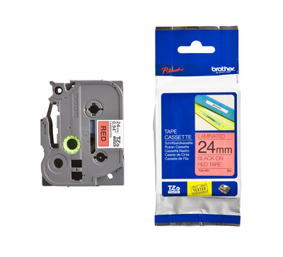 Schriftband TZe-451 (lam.) Schwarz auf Rot 24mm x 8m