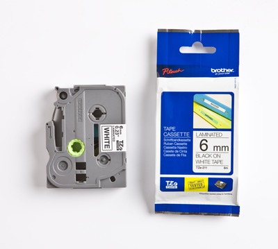 Schriftband TZe-211 (lam.) Schwarz auf Weiß BxL 6mm x 8m