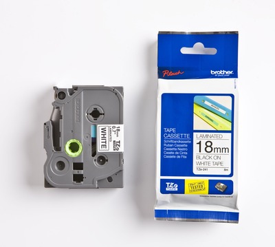 Schriftband TZe-241 (lam.) Schwarz auf Weiß BxL 18mm x 8m