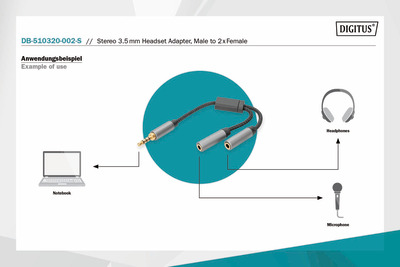 DIGITUS Audio Headset Adapter, 3,5 mm Klinke/2x 3,5 mm Buchse