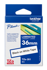Schriftband TZe-261 (lam.) Schwarz auf Weiß BxL 36mm x 8m