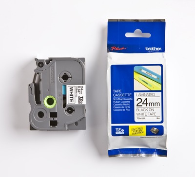 Schriftband TZe-251 (lam.) Schwarz auf Weiß BxL 24mm x 8m