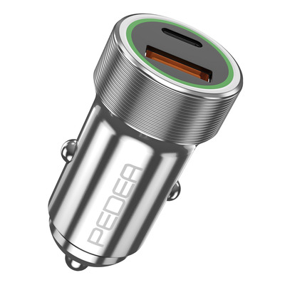 PEDEA KFZ-Schnelladegerät "Dual" PD 20 Watt USB Typ A/C, silbe