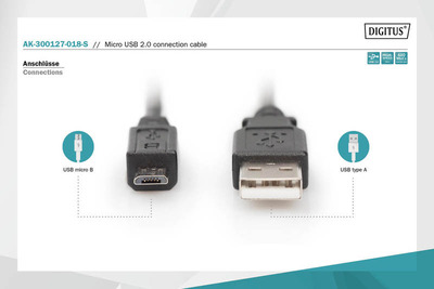 DIGITUS Micro USB 2.0 Anschlusskabel Typ A-mikro B St/St, 1,8m