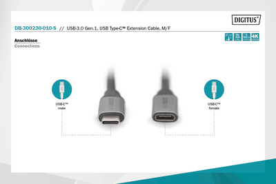 DIGITUS USB-3.0 Gen.1, USB Type -C Verlängerungskabel; M/F, 1m
