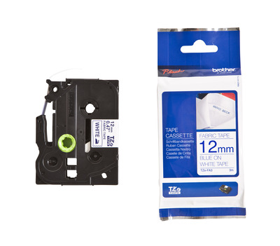 Schriftband TZe-FA3 (Textil, nicht lam.) Blau auf Weiß 12mm