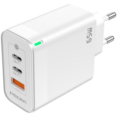 PEDEA Schnellladegerät „Triple“ 65W GaN USB-C (PD) USB-A, weiß