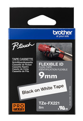 Schriftband TZe-FX221 (lam., flex.) Schwarz auf Weiß 9mm x 8m