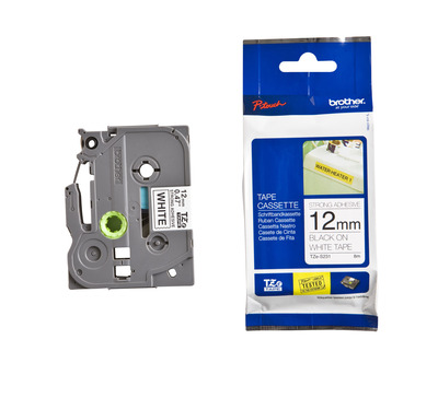 Schriftband TZe-S231 (extra st.) Schwarz auf Weiß 12mm x 8m