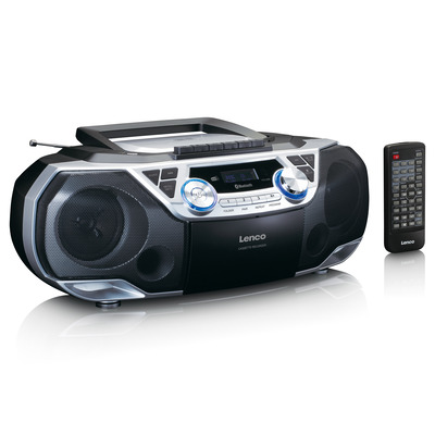 Lenco Boombox Schwarz Silber, Bluetooth, Lautsprecher, AUX In, USB