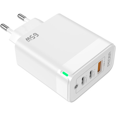 PEDEA Schnellladegerät „Triple“ 65W GaN USB-C (PD) USB-A, weiß