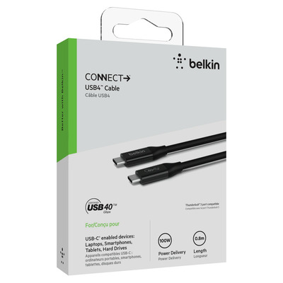 Belkin USB4 Kabel, USB-C/USB-C, 40 Gbit/s, 100W, 0.8m, schwarz