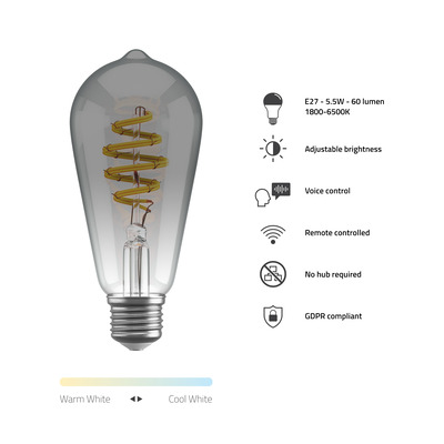 Hombli smarte Filament Glühbirne, ST64, E27, CCT, Smokey