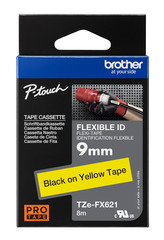 Schriftband TZe-FX621 (lam., flex.) Schwarz auf Gelb 9mm x 8m