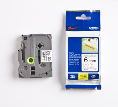 Schriftband TZe-S211 (lam.) Schwarz auf Weiß BxL 6mm x 8m