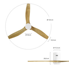 Hombli smarter Deckenventilator mit Licht, White & Light Wood