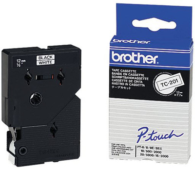 Schriftband TC-201 (lam.) Schwarz auf Weiß BxL 12mm x 7,7m