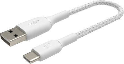 Belkin USB-C/USB-A Kabel ummantelt, 15cm, weiß