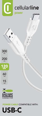 Cellularline Power Data Cable 1,2 m USB-A/ Typ-C White