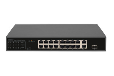 DIGITUS 16 Port FE  PoE Switch , 2 GE Uplinks (RJ45 / SFP)