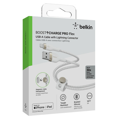 Belkin PRO Flex Lightning/USB-A Kabel, Apple zert., 3m, weiß