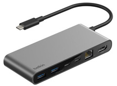 Belkin Connect 8-in-1 USB-C Hub mit Dual USB-C Ports - silber