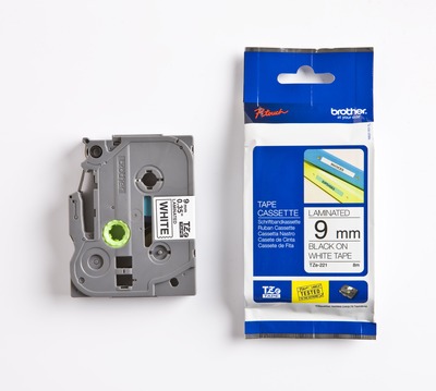 Schriftband TZe-221 (lam.) Schwarz auf Weiß BxL 9mm x 8m