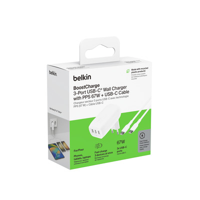 Belkin BOOST CHARGE 67W Ladegerät mit 3 USB-C, inkl. Kabel, w