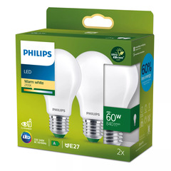 Philips LED classic Lampe 60W A60 E27 2700K Milchglas UE 2er P