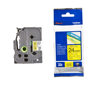 Schriftband TZe-651 (lam.) Schwarz auf Gelb 24mm x 8m