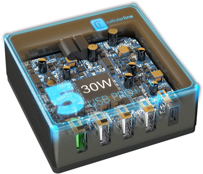 Cellularline Multi-Power 5 Anschlüsse Max. 60 Watt, Black