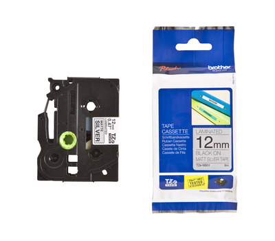 Schriftband TZe-M931 (lam.) Schwarz auf silber-metallic 12mm