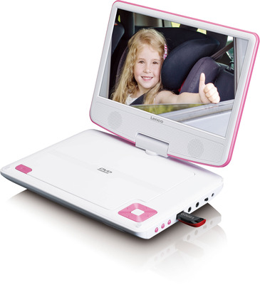 LENCO DVP-910 9" DVD-Player + USB & KfZ-Halterung, pink/weiß