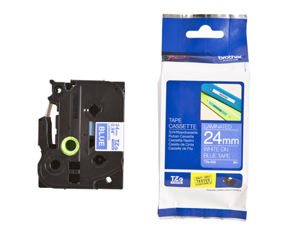 Brother Schriftband TZe-555 (lam.) Weiß auf Blau 24mm x 8m