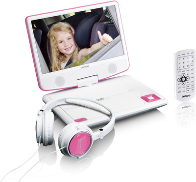LENCO DVP-910 9" DVD-Player + USB & KfZ-Halterung, pink/weiß