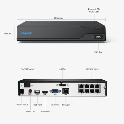 Reolink NVS8 NVR 8-Kanal PoE Smart-KI mit 2TB Festplatte