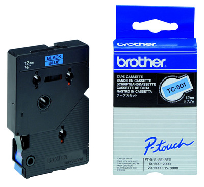 Brother Schriftband TC-501 (lam.) Schwarz auf Blau 12mm x 7,7m