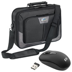 PEDEA Set Laptoptasche "Premium" 17,3'' grau + schnurlos Maus