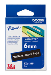 Schriftband TZe-315 (lam.) Weiß auf Schwarz BxL 6mm x 8m